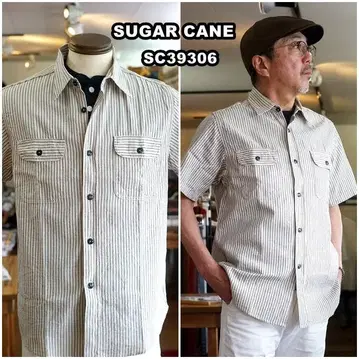 SUGAR CANE(슈가케인) 반팔 스트라이프 워크 셔츠 39306 L