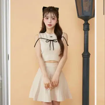 다리치 Darich 허리 오픈 스트링 니트 미니 원피스