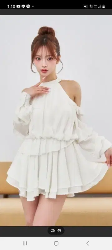 다리치 볼륨 쉬폰 미니 원피스