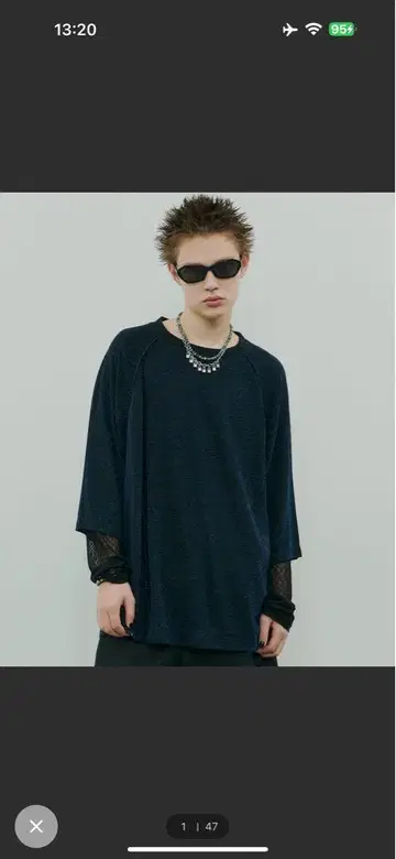 AFF AIVER 라메 플라이 래글런 하프 슬리브 TEE