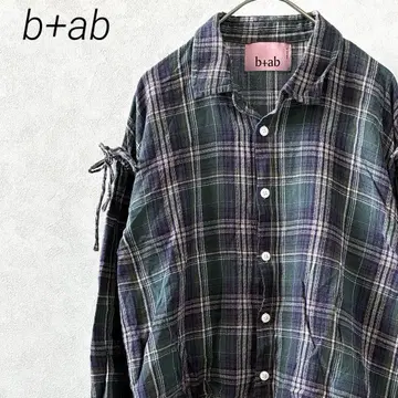 b+ab 셔츠 긴팔 체크 무늬 숏 기장 드로스트 소매 롤업 얇은 소재