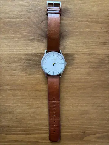 SKAGEN 가죽 손목시계 화이트 다이얼 실버 케이스
