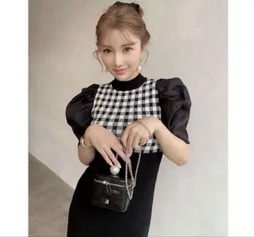 eimy istoire 스프링 깅엄 머메이드 니트 원피스