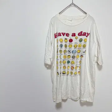 Have a day 이모티콘 프린트 빈티지 스마일 티셔츠 SMILE