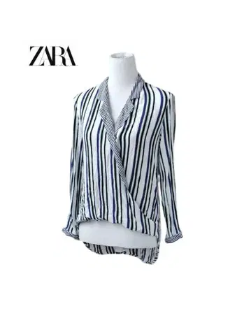 ZARA 자라 배색 스트라이프 레이온 100% 랩 긴팔 오픈 카라 셔츠