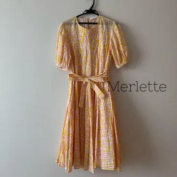 Merlette orange 체크 원피스