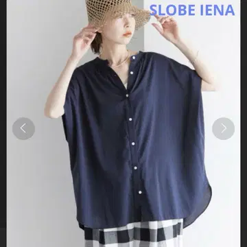 SLOBE IENA 레이온 보일 밴드 카라 블라우스 네이비