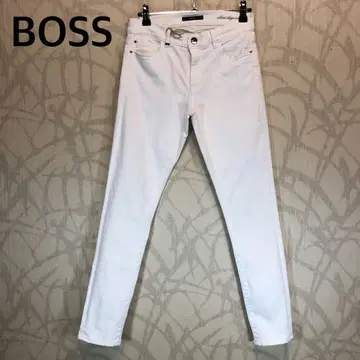 BOSS 보스 팬츠 화이트 스키니 데님 가죽 로고 와펜 Y