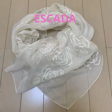 ESCADA 실크 스톨 숄 화이트 로즈 패턴 대형