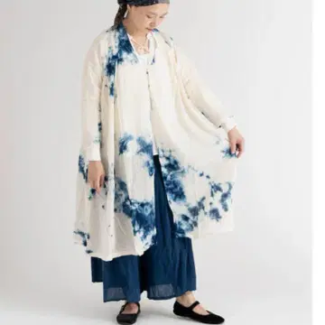 ao 네이비 나염 거즈 개더 가운