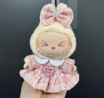labubu 라부부 의류 진한 핑크색 드레스, 리본 포함