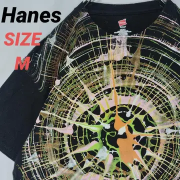 Hanes 헤인즈 티셔츠 티셔츠 반팔 아트 패턴 화려한 남성용 M 블랙