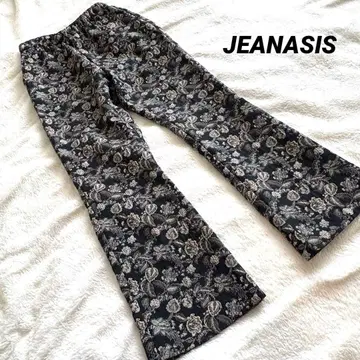 JEANASIS 블랙 베이스 플라워 패턴 자카드 플레어 팬츠 S 여성용