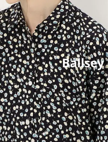 얇은 소재 플로럴 프린트 롱 셔츠 원피스 Ballsey 네이비