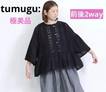 tumugu: 카디 코튼 2way 블라우스 핀턱 블라우스 블랙
