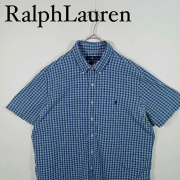 Ralph Lauren 반팔 버튼 다운 셔츠 블루 계열 체크 XL