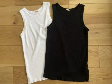 MUSE de Deuxieme classe 리브 탱크탑 블랙 화이트 세트