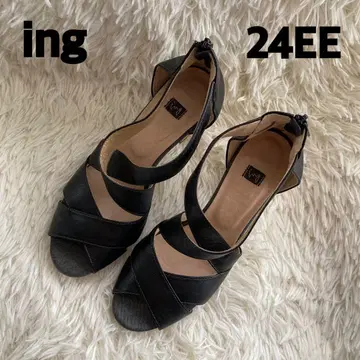 ing 블랙 천연 가죽 오픈토 샌들 24EE