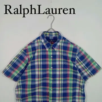 Ralph Lauren 반팔 체크 버튼 다운 셔츠, 로고 자수 L