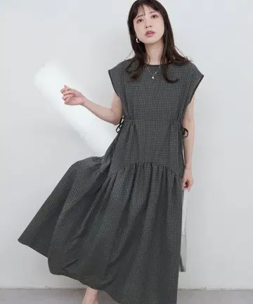 natural couture 드로스트 디자인 체크 무늬 원피스