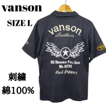 VANSON 반슨 피케 셔츠 블랙 L 사이즈 자수 검정 소매 로고