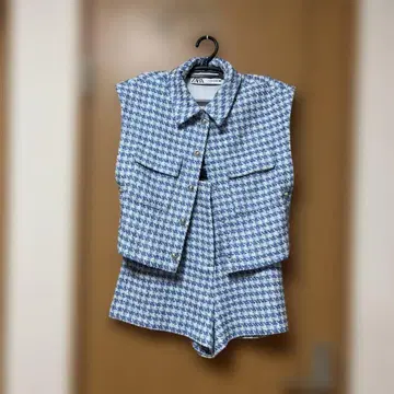 자라 하운드투스 체크 패턴 셋업 블루