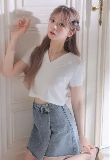 레이스 칼라 숏 티셔츠 MME