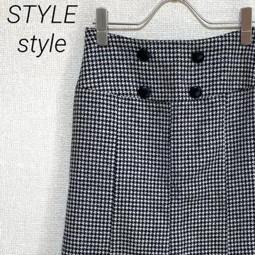 STYLE style 미디 스커트 하운드투스 체크 단추 디자인 울 혼방