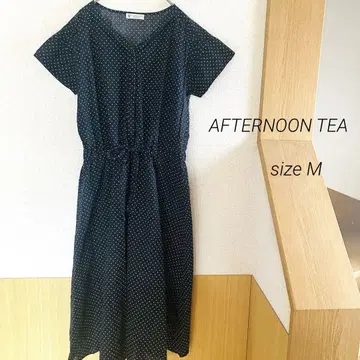AFTERNOON TEA 도트 무늬 면 100% 셔츠 원피스 반팔 M