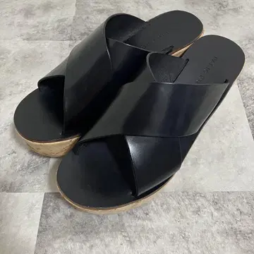 FABIO RUSCONI 가죽 샌들 블랙 블랙 23cm