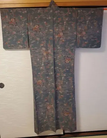 앤티크 파란색 꽃무늬 코몬 기모노