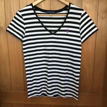 Ralph Lauren V넥 티셔츠 블랙 화이트 보더 M