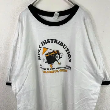 00s USA 구제 의류 카메라 링거 넥 티셔츠