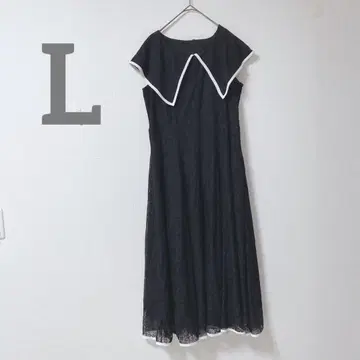슬리브리스 롱 원피스 전체 레이스 블랙 검정 세일러 카라 L