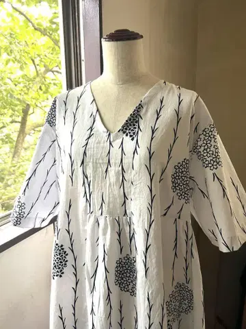 유카타 리메이크 수국 V넥 오분 소매 롱 원피스 LL