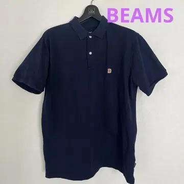 BEAMS 네이비 피케 셔츠 3 버튼 사이드 슬릿