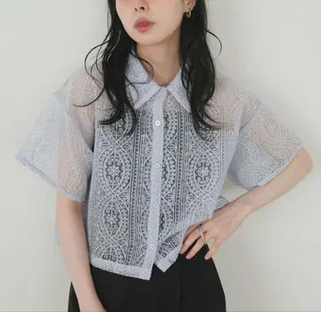 레이스 숏 셔츠 블루 LIAN