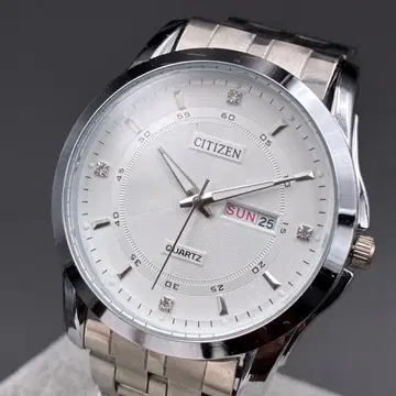 CITIZEN 시티즌 에코 드라이브 라운드 실버 화이트 데이 데이트