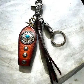 남성용 카라비너 가죽 키링 아메카지 빈티지 바이커 가죽 0