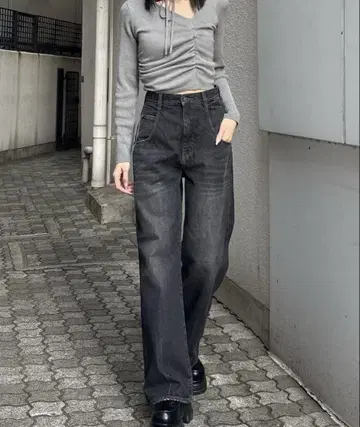 EMODA 루즈 와이드 하이 웨스트 청바지