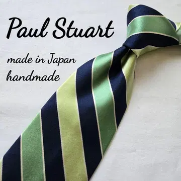 새상품급 Paul Stuart 그린 네이비 스트라이프 세련된 넥타이