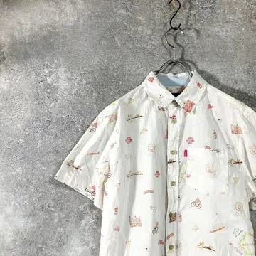 MISHKA 캐주얼 셔츠 반팔 올 패턴 화이트 코튼 100