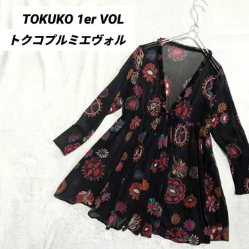 TOKUKO 1er VOL 메쉬 튜닉 블라우스 블랙 플라워 무늬 일본제