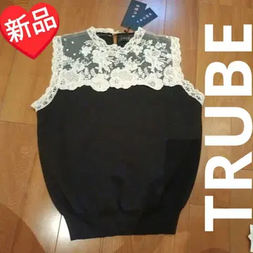TRUBE 블랙 레이스 슬리브리스 니트 M