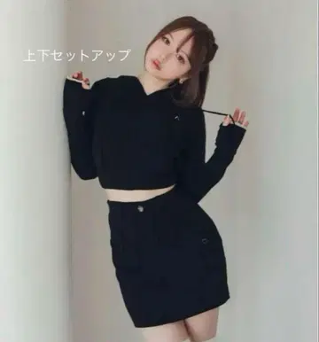 ANDMARY 하트 포인트 니트 후드 집업 & 스커트