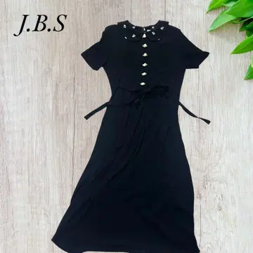 JBS 카라 부착 롱 원피스 블랙 여성용 반팔