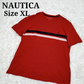 NAUTICA 티셔츠 원포인트 자수 라인 레드 XL 코튼