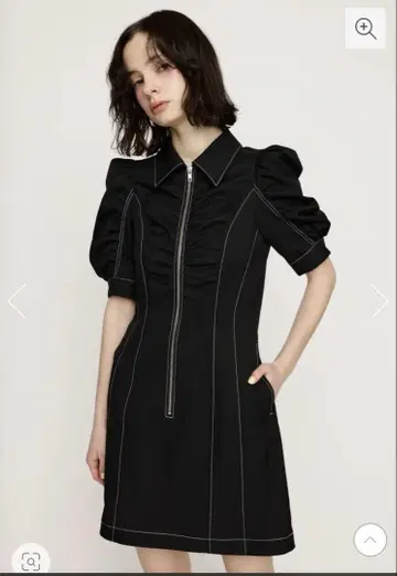 SLY FRONT ZIP GATHER 숏 원피스 블랙