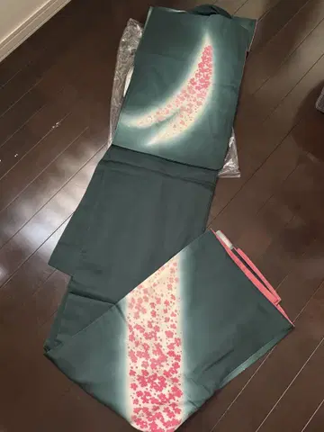 호몬기 옷감 그린 컬러 핑크 꽃무늬