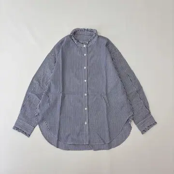 SIMPLICITE 심플리시테 프릴 스탠드 카라 스트라이프 블라우스
